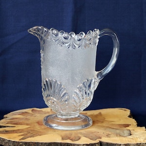 EAPG ~ 8" Westmoreland "Victor"/"Shell and Jewel" ~ Clear Glass 8" Pitcher ~ 42 Ounce/Oz ~ 1896 ~ Clear Stippled ~ EAPG ~ Pattern Glass
