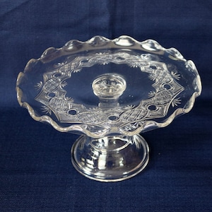 EAPG ~ 1879 ~ 9&quot; x 5.25&quot; Clear Glass ~ Antique ~ Pedestal Cake Stand/Plate ~ Bryce, Walker & Co. ~ Pittsburgh, PA ~ &quot;Chain With Star&quot;
