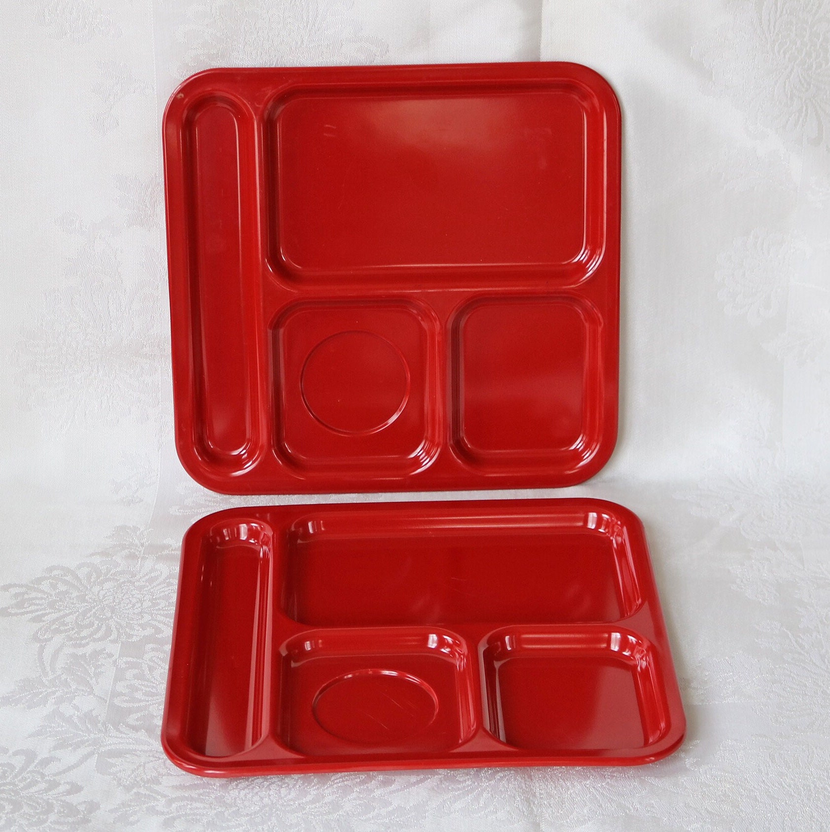 Texas Ware Red Cafeteria Trays Set of Four 4 2 Rectangle 2 Square Solid  Color Melmac/melamine 1970's 