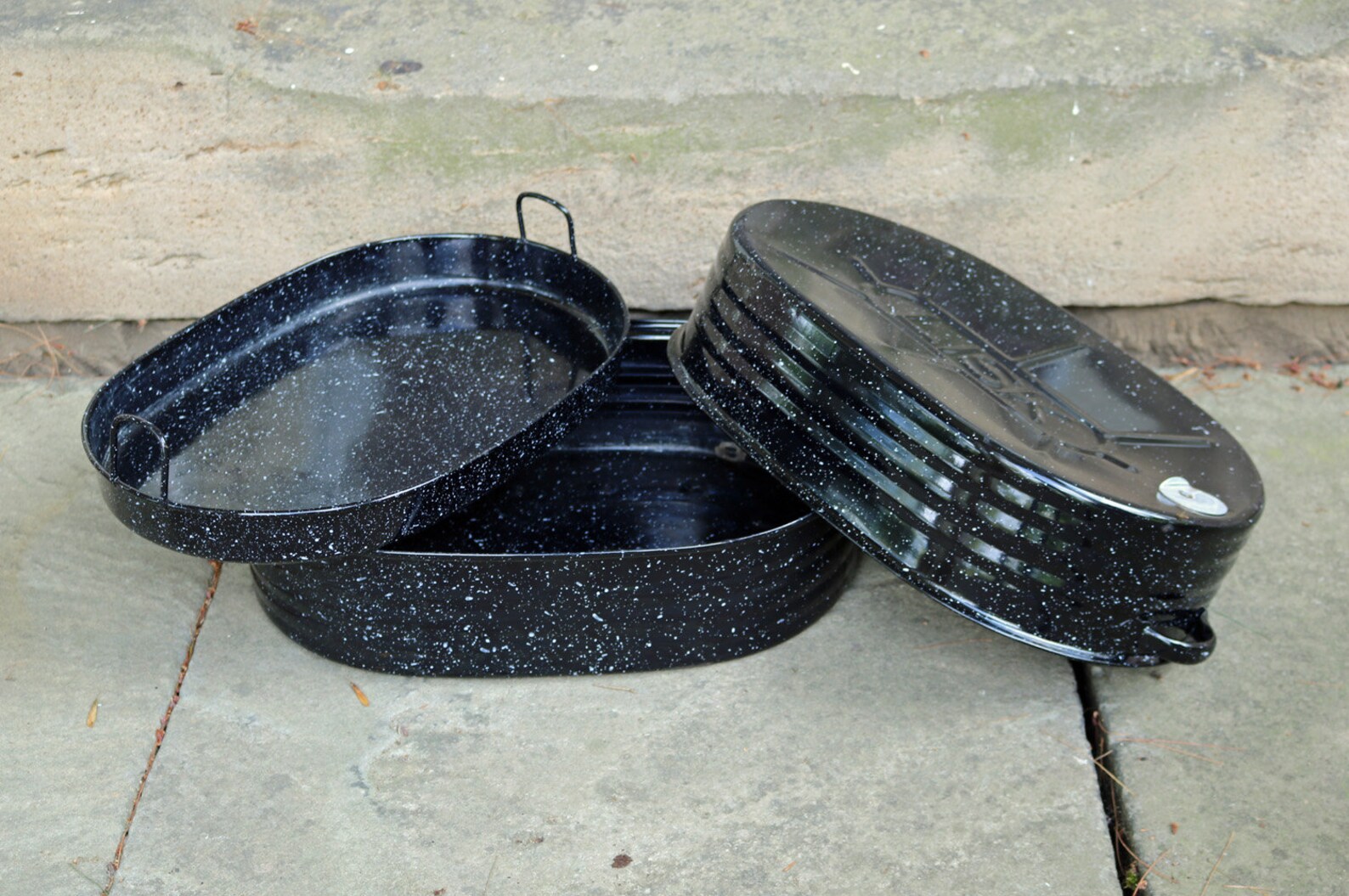 Large Lisk 3 Piece Enamelware Oval Roaster Lid & Insert Etsy