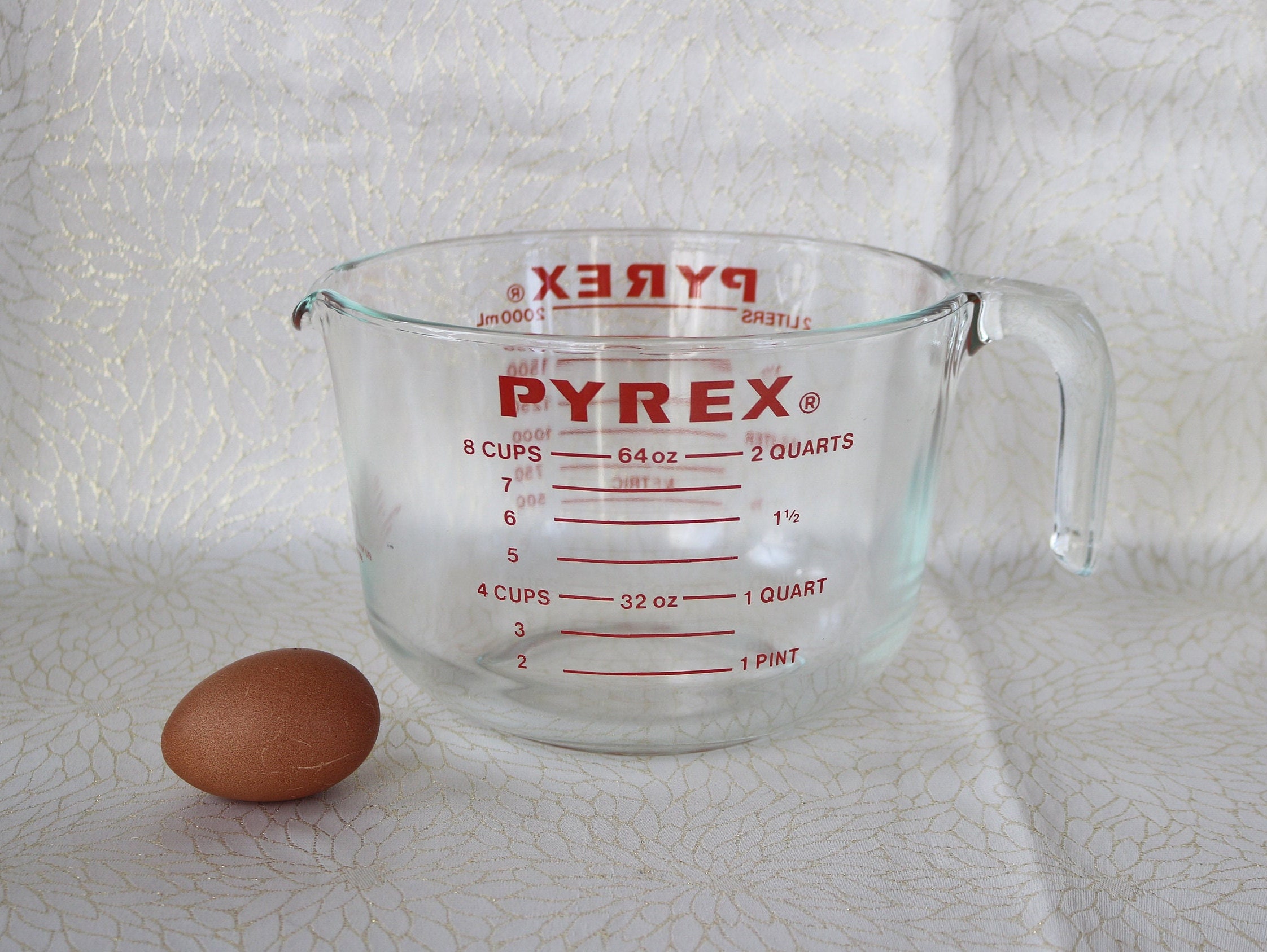 Glass Pyrex 4 Cup 1 Quart 32oz Glass Measuring Cup Red Print Handle & Pour  Spout