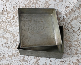 Vintage Crisco Ekco Square Metal Cake Pans - Set of 2