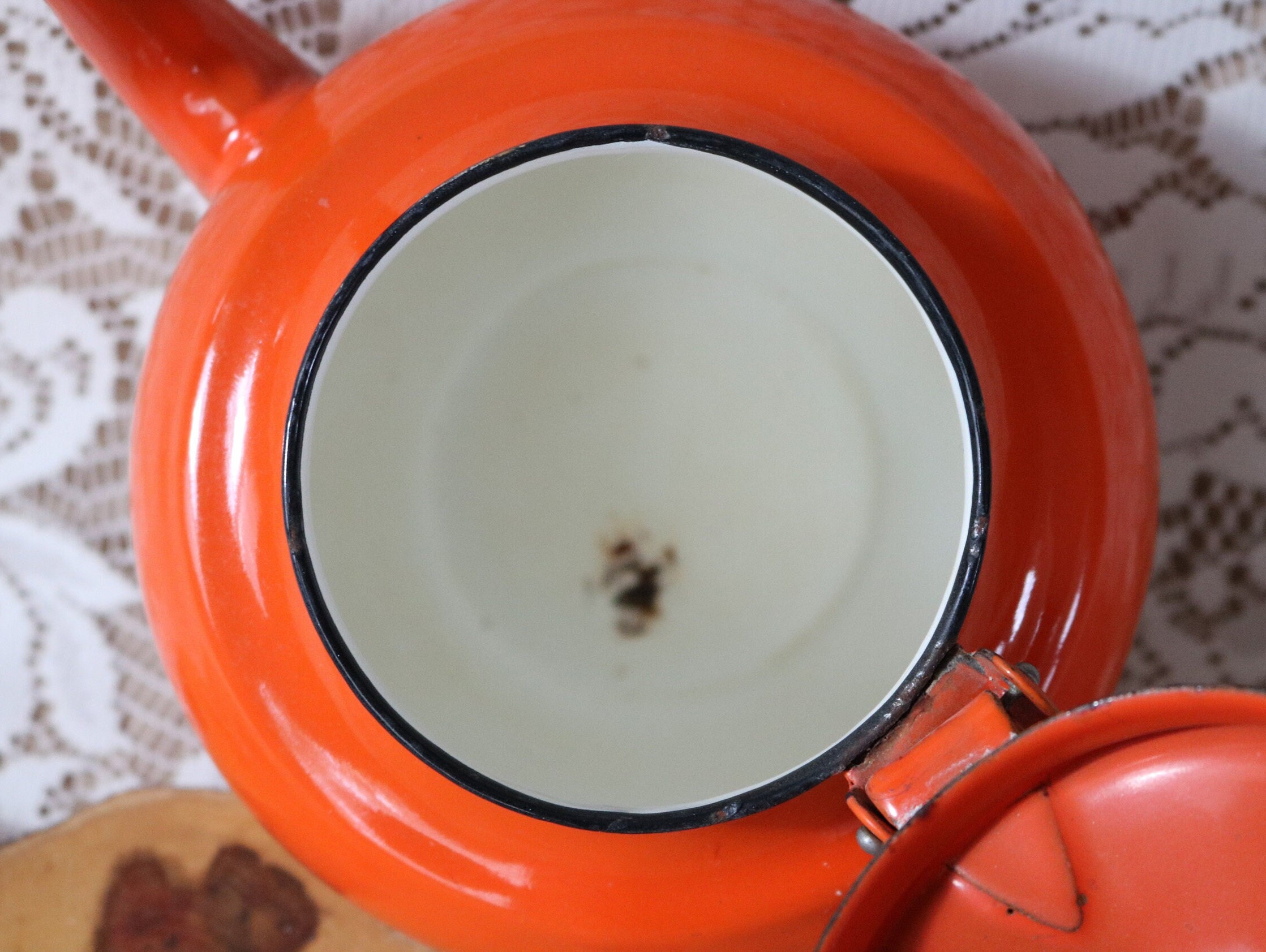 Vintage Orange Enamel Teapot Enamelware Tea Pot Small Etsy