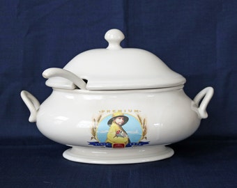 Vintage Nabisco Soup Tureen with Lid and Original Ladle/Spoon ~ Uneeda Biscuit Boy ~ Slicker Boy ~ 100th Anniversary ~ Covered Serving Bowl