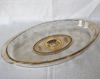 Culver 18" ~ "Festival" ~ Pyrex Glass ~ Large Oval Serving Tray ~ 3 Qt. ~ Appetizer ~ Casserole ~ 22 Kt. Gold ~ Hollywood Regency ~ MCM