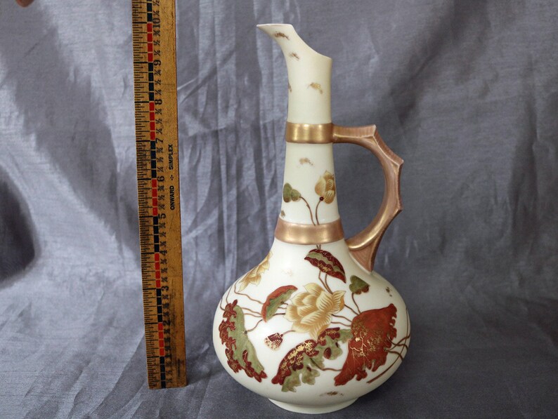 Antique 1895-1920's 10 Hand-Painted Ewer/Pitcher Rudolstadt Ware Germany Crown Diamond RW mark image 10