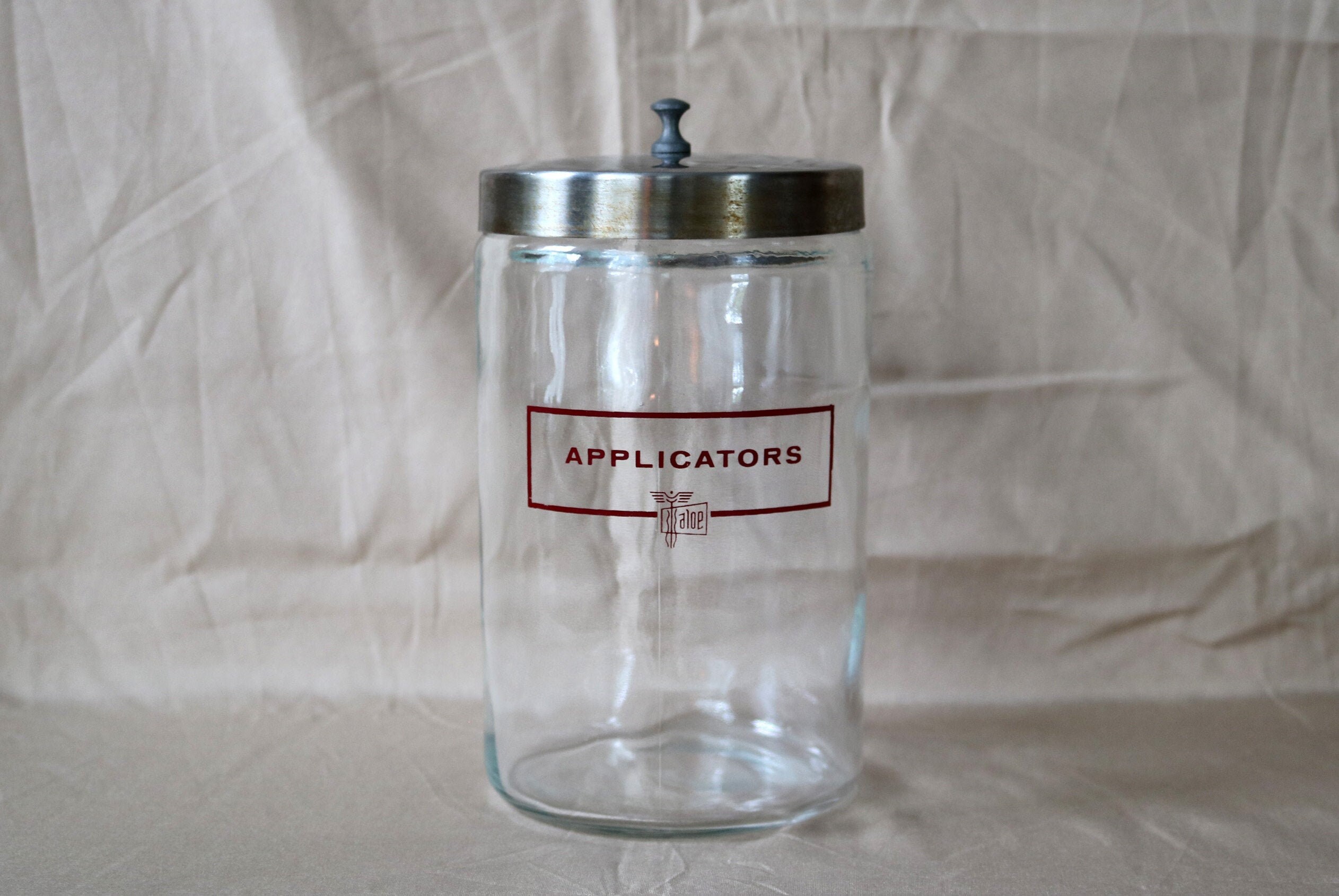 Clear Glass Medical Jar/canister With Metal Lid Applicators Etsy