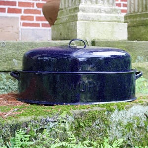 Large Savory Roaster (17-1/2&quot; x 11-1/2&quot;) ~ Oval Double-Walled Graniteware/Enamelware ~ 1940&#39;s-1960&#39;s ~ Dutch Oven ~ Turkey Roaster