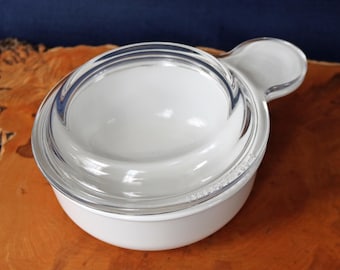 Corning Ware "Grab-It" White Storage Bowl with Glass Lid ~ Small Pan and Lid ~ P-150-B ~ 0.4 L ~ 550 ml ~ Pyroceram