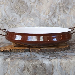 Vintage Dansk Kobenstyle Brown Enamel Paella Pan - French Mid-Century Modern