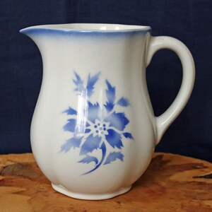 Vintage Arabia Finland Pitcher: Blue Aster Floral Ceramic Jug