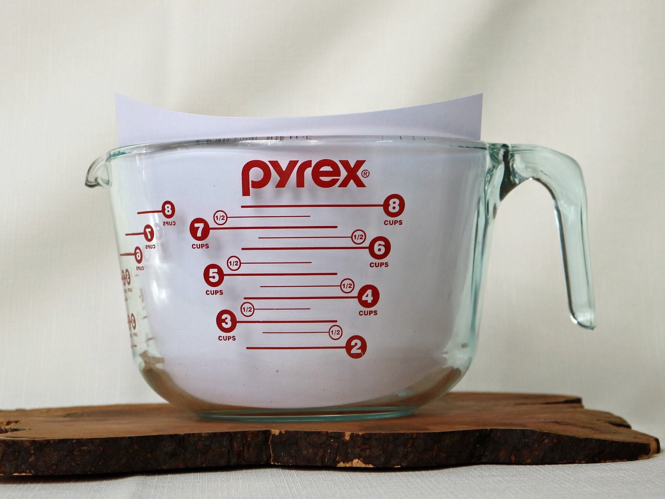 Pyrex Two 2 Quart, Eight 8 Cup Glass Mixing Bowl/large Measuring Cup Pour  Spout Made in USA Red Print/text Easy to Read 