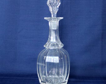 9-3/4" (12-3/4" with Stopper) Clear Cut Glass Decanter with Glass/Crystal Stopper ~ late 1800's, early 1900's ~ Hand-Blown ~ Whiskey/Scotch