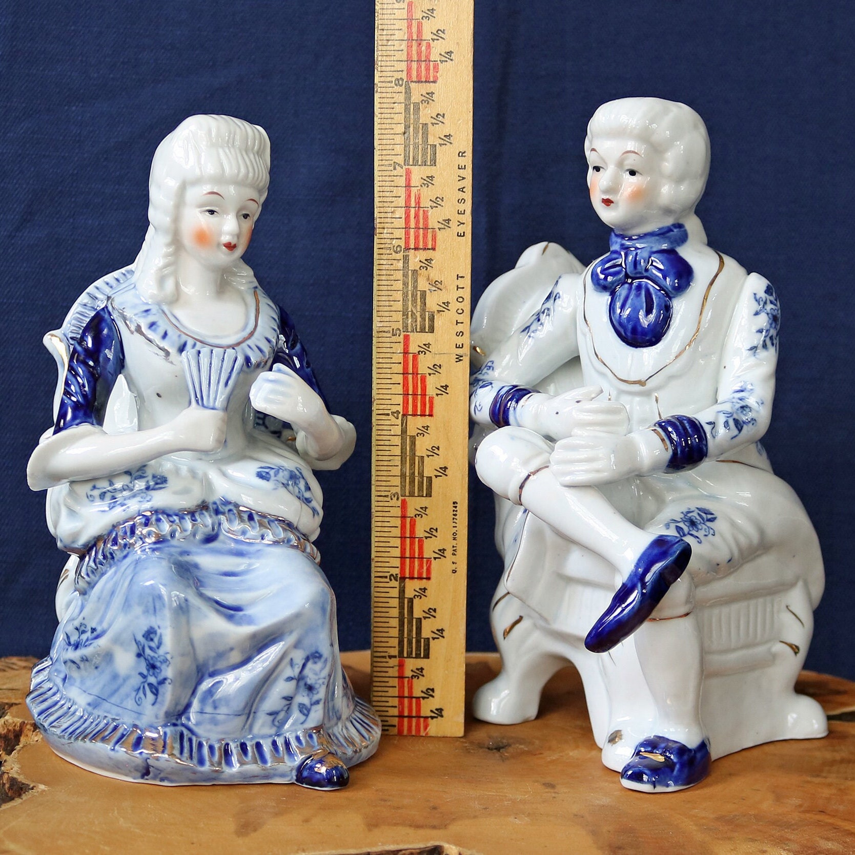 Vintage Blue and White Porcelain Figurines Victorian Era Courting
