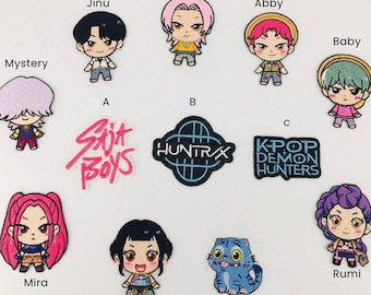 1 Piece K-Pop Demon Hunters Huntrix Saja Boys Character Iron On Embroidered Patch, Applique, suitable for DIY craft, backpack, sweater