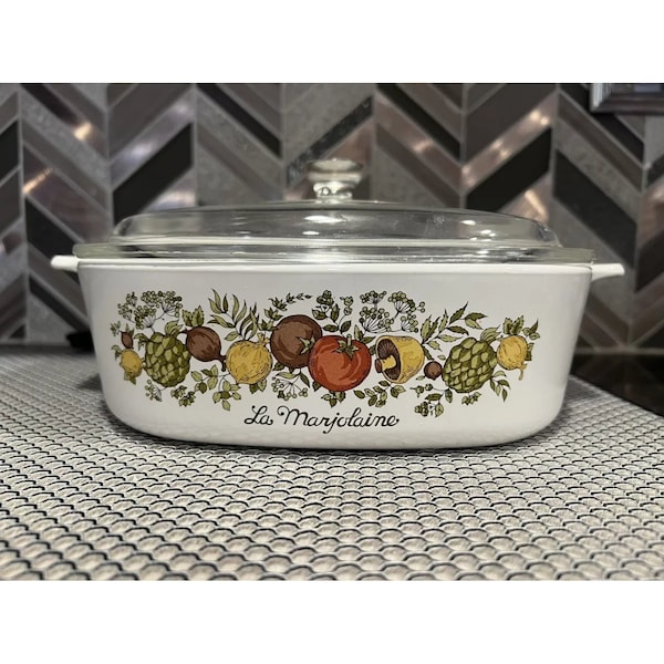 La Marjoliene Vintage Pyrex Auflaufform quadratisch A2 - 2 Qt - p9c1 Glasdeckel (kleiner Chip)