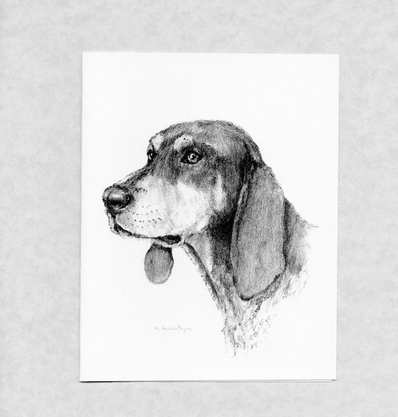 bluetick coonhound note cards, set of with envelopes, print of my  original art