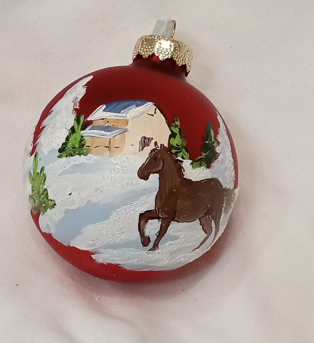 Brown Horse Glass Ornament Horse Running in Snowy Pasture of Etsy