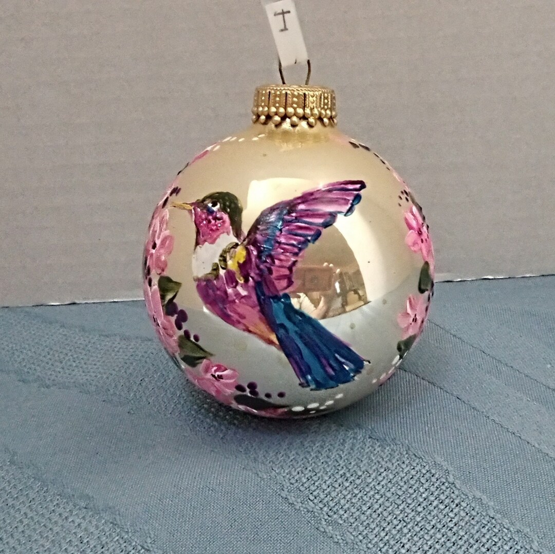 Hummingbird Ornament Hummer in the Flowers Hand Painted, Direct From