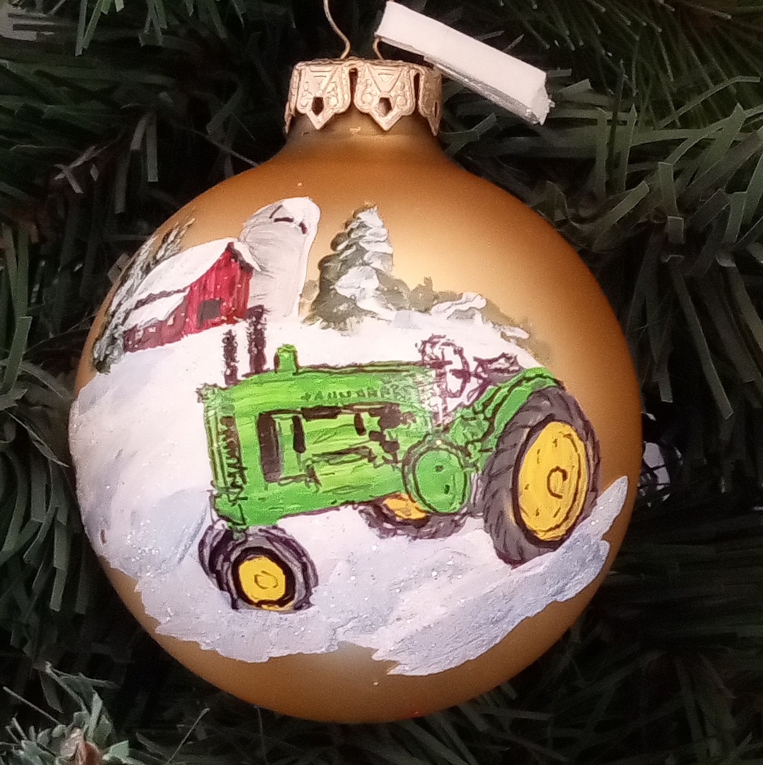 Antique Tractor Ornament Old Green Tractor Tractor Ornament Red Barn