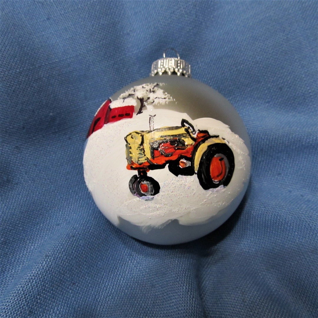 Antique Tractor Ornament, Cream and Orange, in Farm Scene Hand Painted