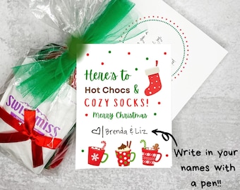 Etiqueta de regalo navideña para calcetines de chocolate caliente (descarga digital)