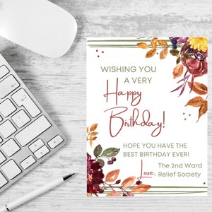 Custom Birthday Card, Fall, Wishing You A Very Happy Birthday, LDS Ministering Gift Idea, Relief Society Gift Idea, Printable Birthday Card