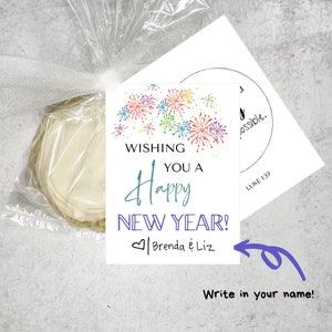 Enero deseándole un feliz año nuevo, idea de regalo ministerial SUD, idea de regalo principal, folleto de la Sociedad de Socorro e idea de regalo, etiqueta imprimible