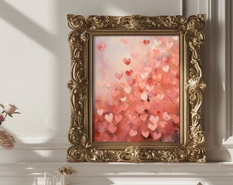 Coeurs roses rouges, amour abstrait Saint Valentin, affiche murale art déco murale (impression téléchargeable disponible)