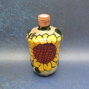 Beige Mexican Talavera Soap Dispenser with Sunflowers