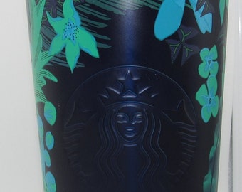 Vaso alto con tapa y estampado hawaiano azul metálico de Starbucks - Solo frío 2022