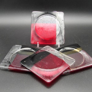 Red and Black Fused Glass Coasters Set of 4