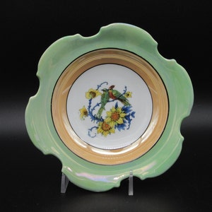 Vintage Registered Celebrate German Porcelain Lusterware Plate with Birds