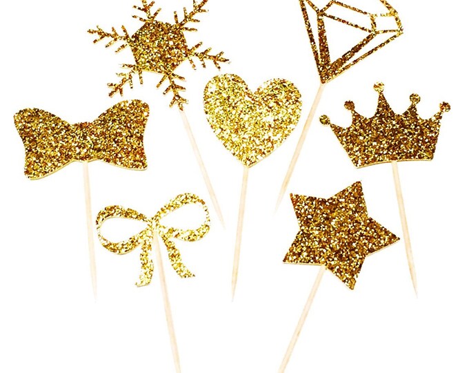 Gold Glitter Cupcake Topper Etsy
