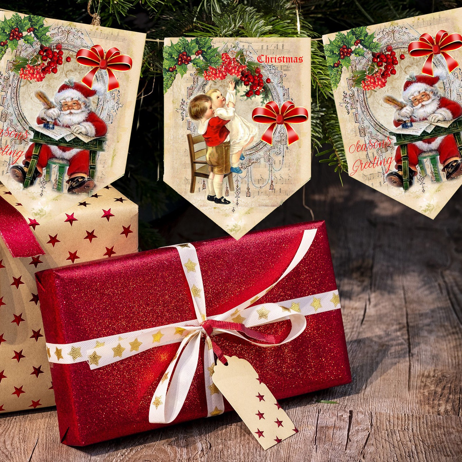 Christmas Bunting Vintage Victorian Santa Bunting Christmas Etsy Christmas Bunting Vintage Victorian Santa Bunting Christmas Etsy