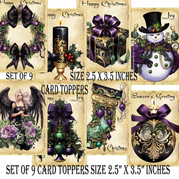Christmas Goth Card Toppers For cardmaking, Christmas Goth Scrapbooking Tags, Goth Journaling, Junk Journal  Size 3.5" x 2.5" Inches