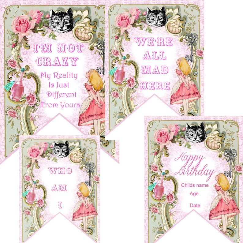 Alice In Wonderland Personalised Children/'s Birthday Bunting