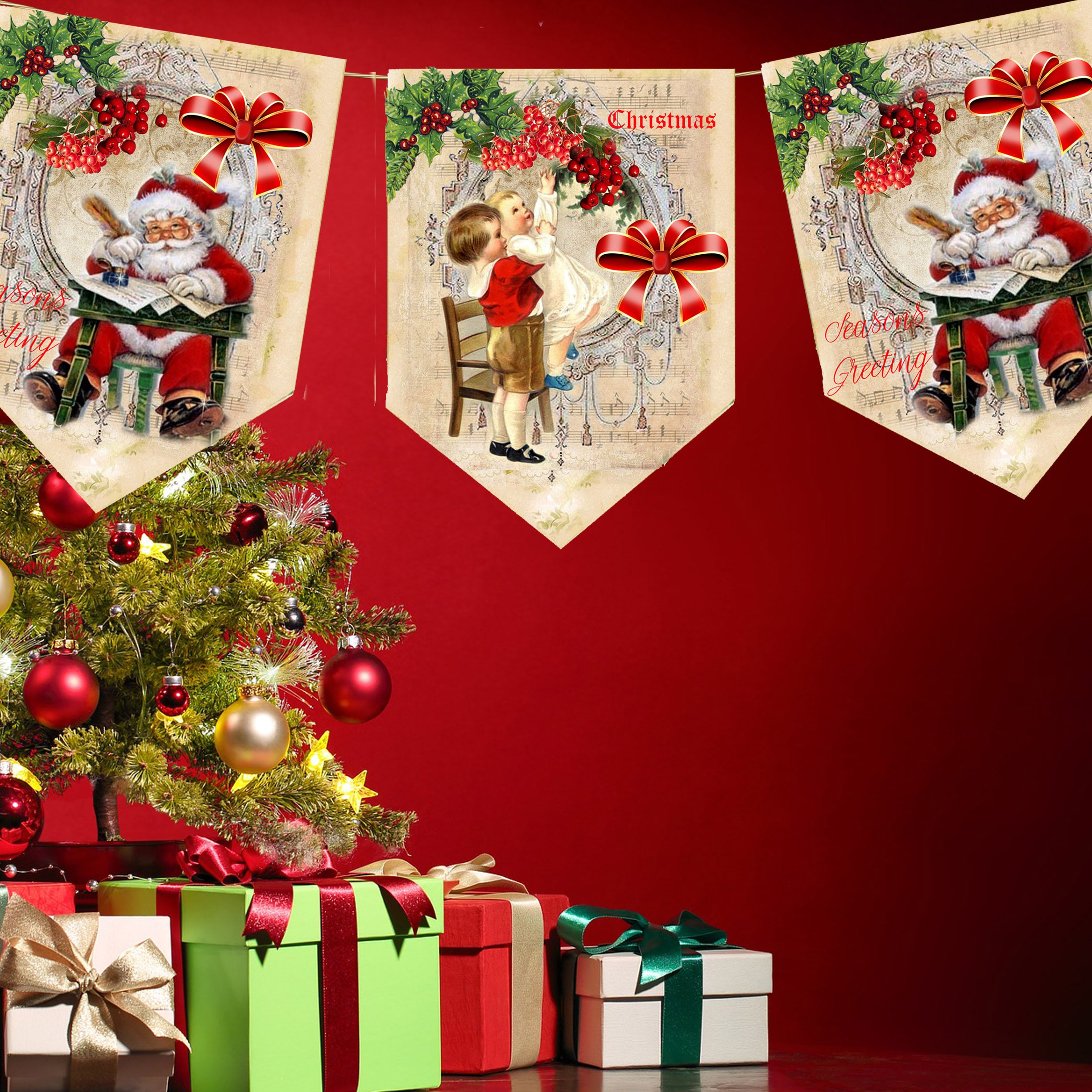 Christmas Bunting Vintage Victorian Santa Bunting Christmas Etsy christmas-bunting-vintage-victorian-santa-bunting-christmas-etsy