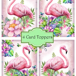 4 Flamingo Card Toppers/Flamingo Card Making/Flamingo Instant Digital Download/Pink Flamingo Scrapbook/Flamingo prints Printable/Paper