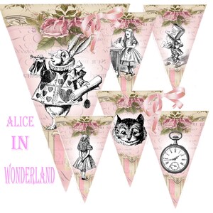 Alice In Wonderland bunting, Mad hatter Party decoration, Alice in wonderland garland, Party bunting, Wonderland bunting nursery decor