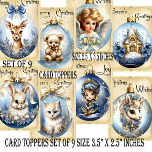 Card Toppers For Card making, Scrapbooking, Christmas greeting card Christmas Journal Blue Baubles, Christmas ephemera