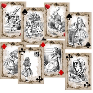 8 Alice In Wonderland card Toppers, Mad hatter tags, Wonderland cards, White rabbit, Scrapbooking, Wonderland Journaling, Wonderlnd tags