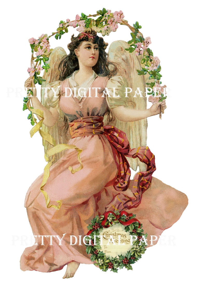 Clipart Angel Vintage Angel Pink Instant Digital Download Christmas Angel Scrapbooking Retro Christmas Christmas Craft