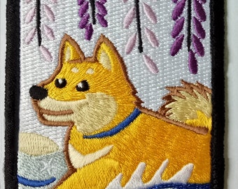 Hanafuda Hiking Dogs embroidered patch - Fuji (wisteria)