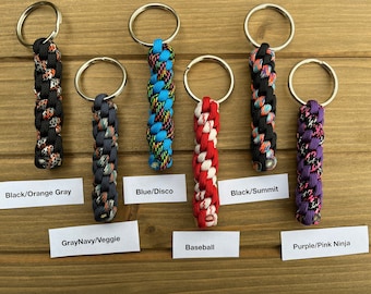 Paracord Keychain Round Crown Sinnet Knot, Various Color Combinations