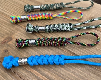 Paracord Knife Lanyard or Keychain with Metal Bead (various colors)