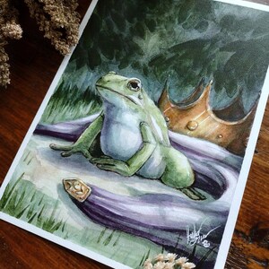 Cursed watercolor print, frog prince painting, watercolor painting, frog painting, watercolor frog, frog prince.