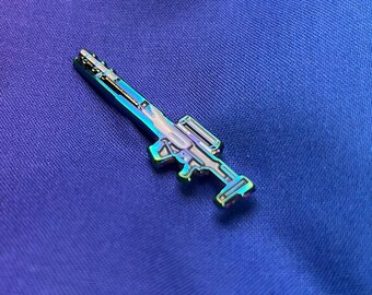 Emaille pin regenbooggeweer, sluipschutter, videogamepin, regenboogmetaal