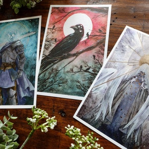 Postales de acuarela, postal impresa, Ángel Bíblico, Postal de Ángel, acuarelas, pintura, Pintura de ángel, Postal de pájaro, Postal de caballero