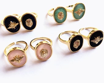 Ovale ringring met edelsteen // ZOMER Hommelring cadeau // Leeuwenkop Healing Crystal Quartz bandringen // vergulde sierlijke bandring